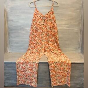 SO Peach Multicolor Floral Print Sleeveless Jumpsuit Size XL Good Condition